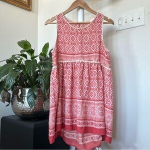 B Sharp Boho Babydoll Tank mini Dress Sz S Crochet Trim High Low